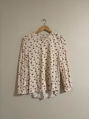 Daily thread Button-Front Cream Blouse with Red Floral Print